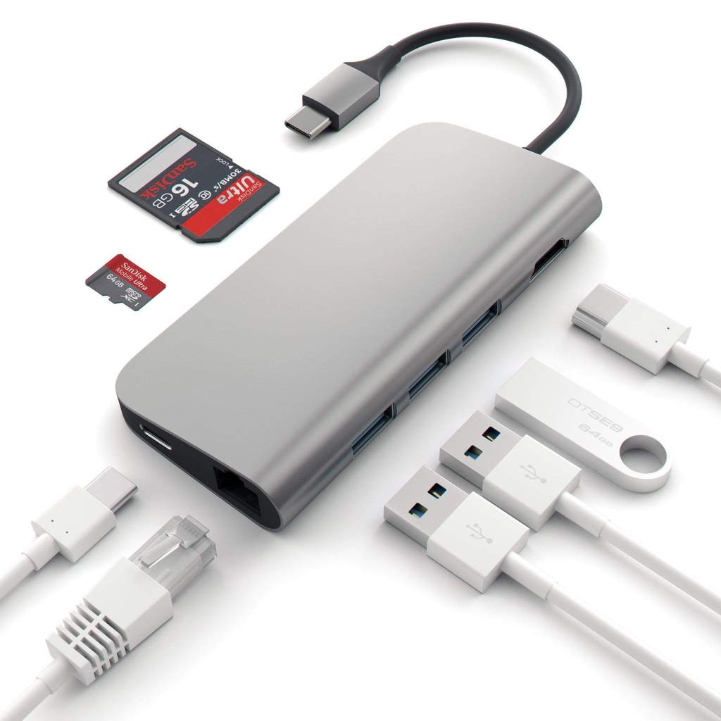 USB адаптер Satechi Aluminium  Multi-Port Adapter 4K with Ethernet. Интерфейс USB-C. Порты:USB Type